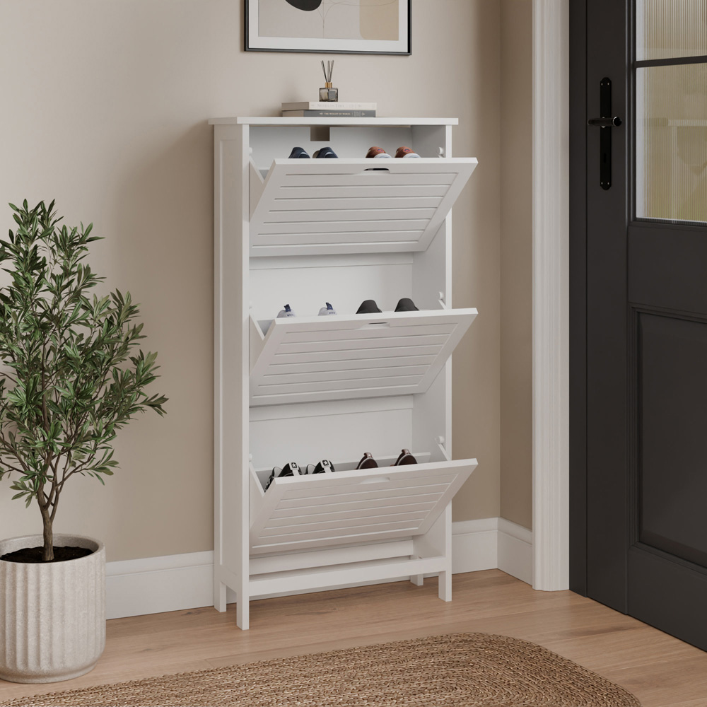 GFW Bergen White 3 Tier Shoe Cabinet Image 8