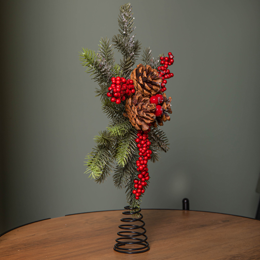 Samuel Alexander Red Berries Pinecones Foliage Christmas Tree Topper 33cm Image 3