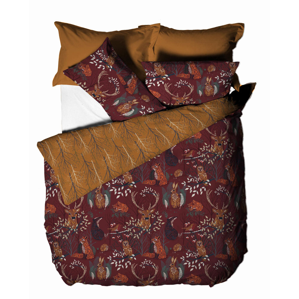 furn. Forest Fauna King Size Rust Duvet Set Image 4