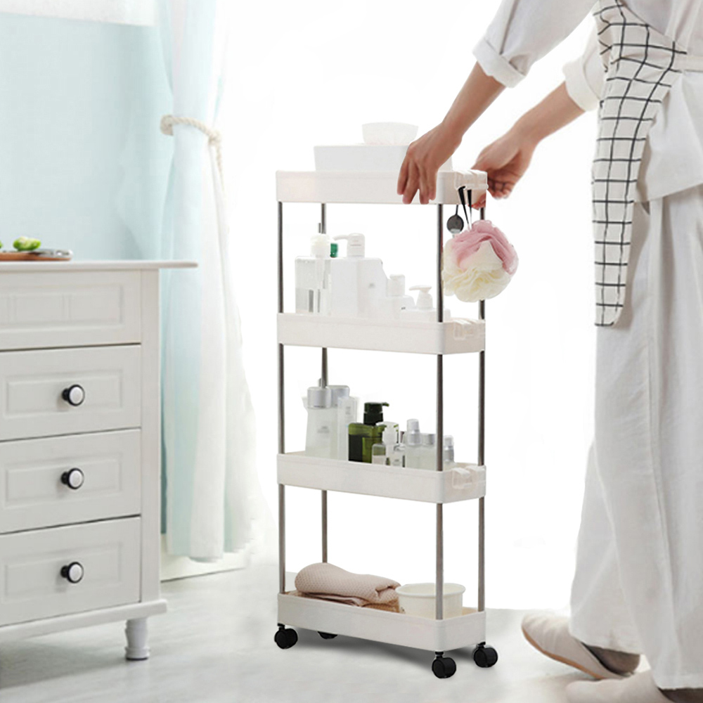 Living and Home 4-Tier White Slim Standing Corner Plastic Storage Shelf Image 6