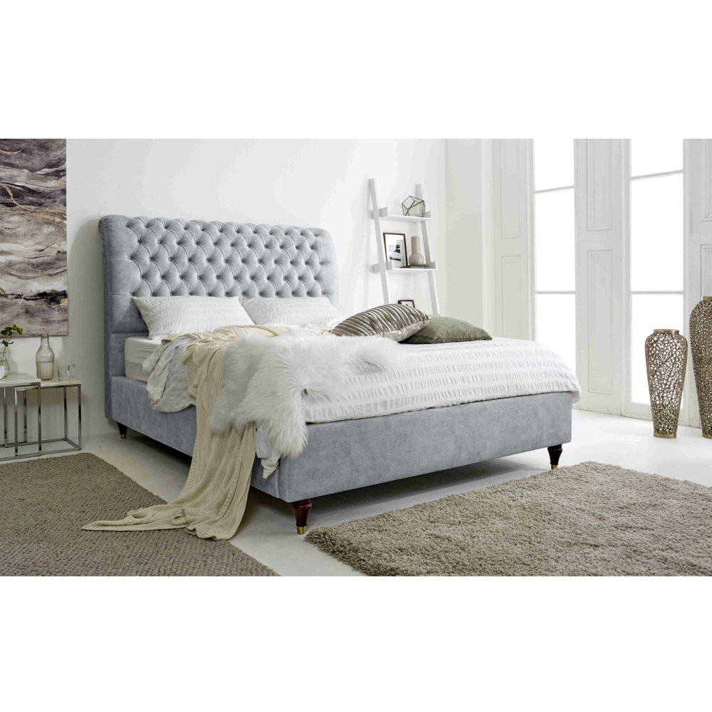 Eleganza Alisyn Small Double Silver Marble Fabric Bed Frame with Sleigh Headboard Image 4