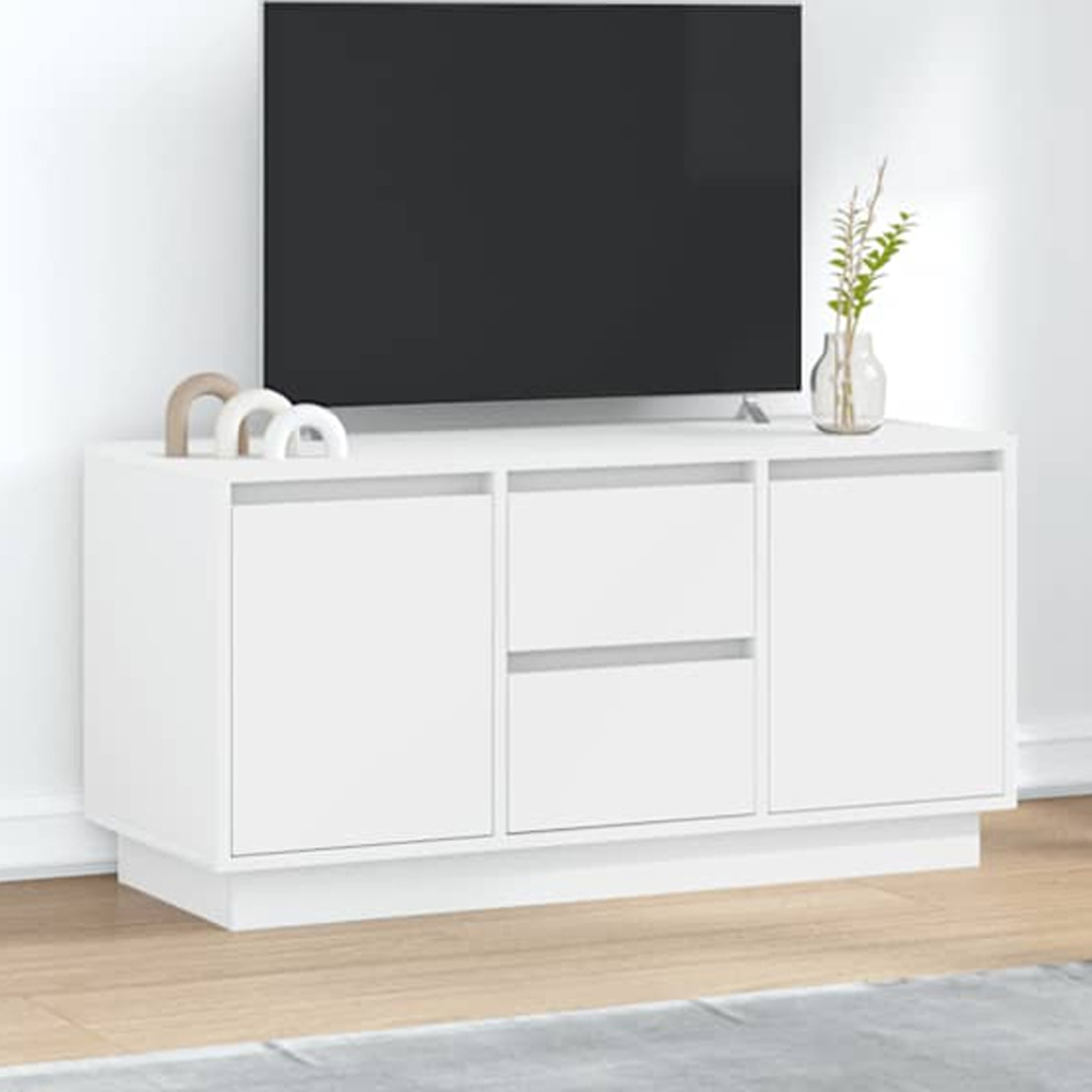 vidaXL 2 Door 2 Drawer White TV Cabinet with LED Lights Image 1