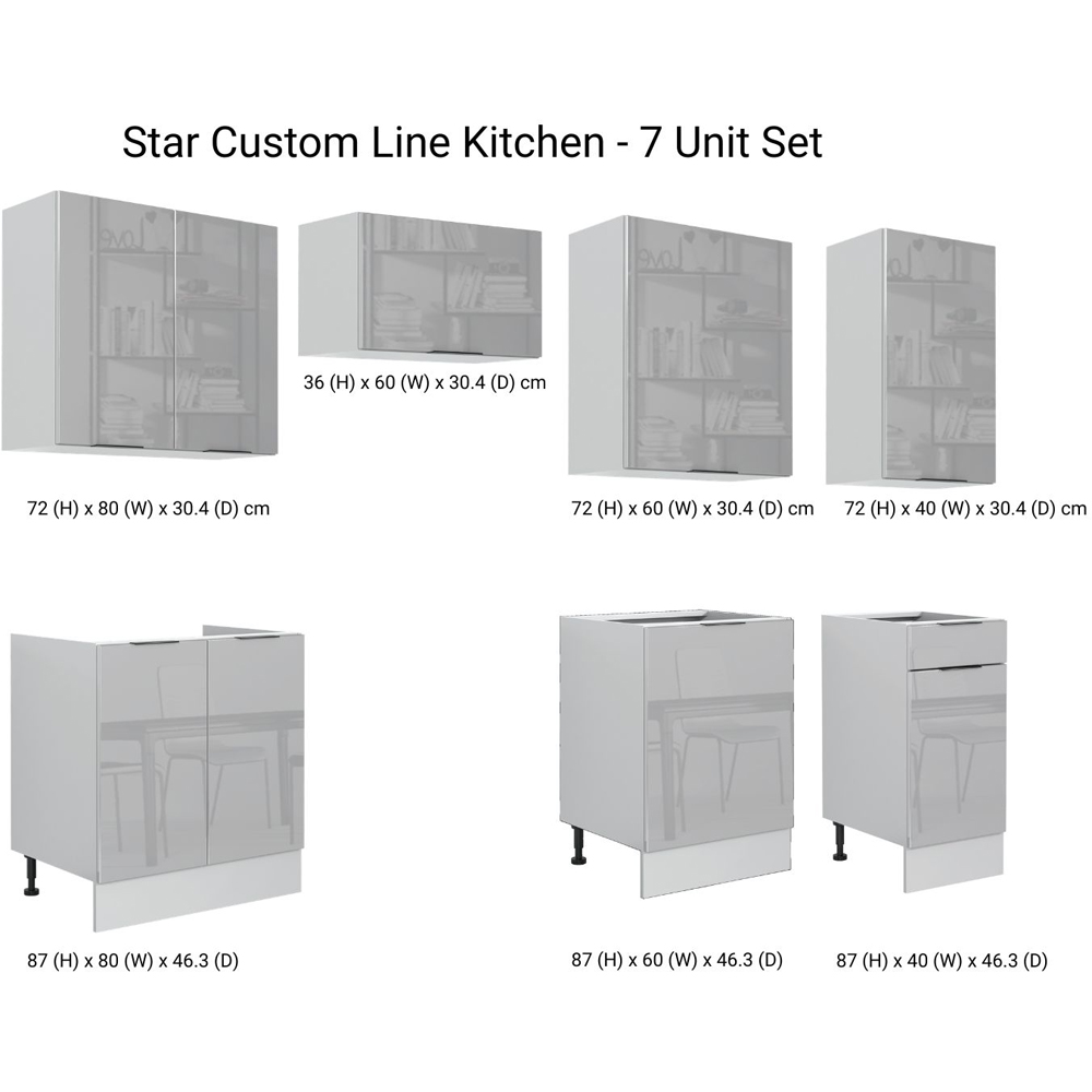 Impact Furniture Star Light Grey Gloss Kitchen Cabinet Unit Set of 7 Image 8