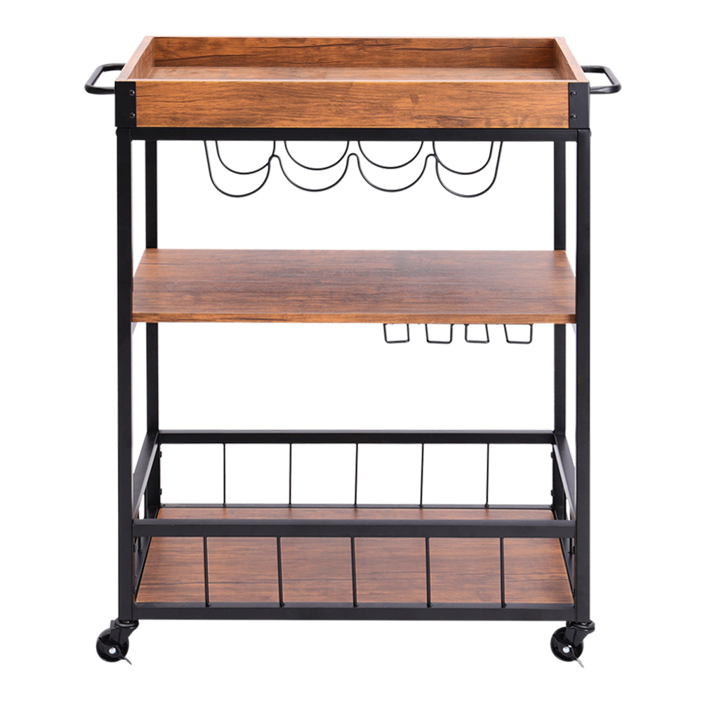 Living and Home 3 Tier Wooden Serving Wine Trolley Image 3