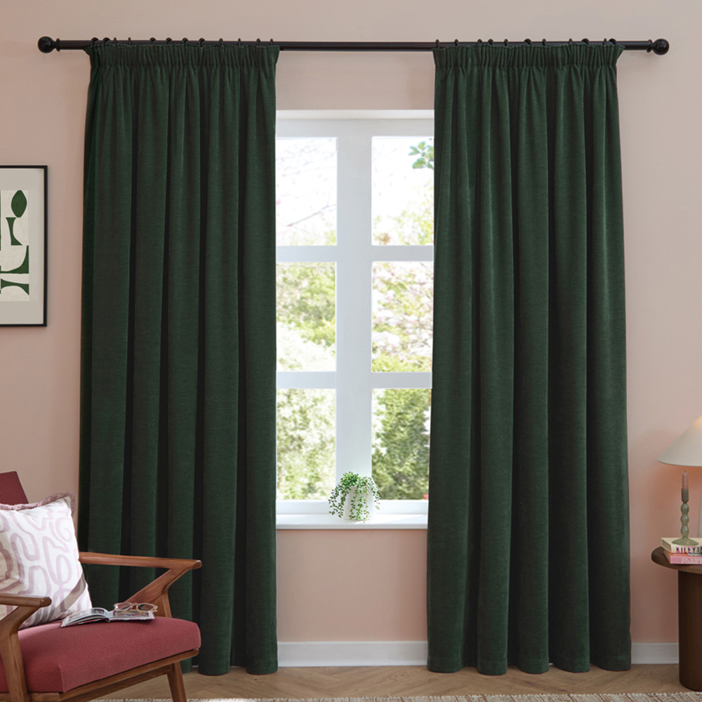 Furn Soft Chenille Bottle Blackout Pencil Pleat Curtains 229 x 229cm Image 1