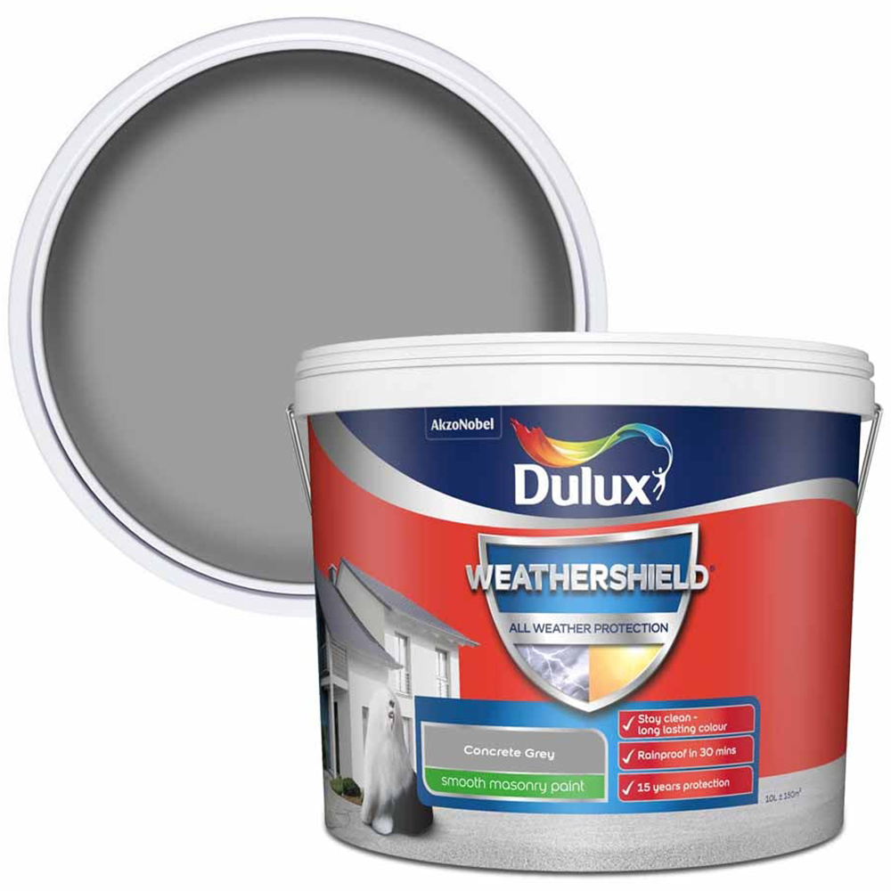 Dulux WeatherShield Concrete Grey Smooth Masonry Paint 10L Image 1