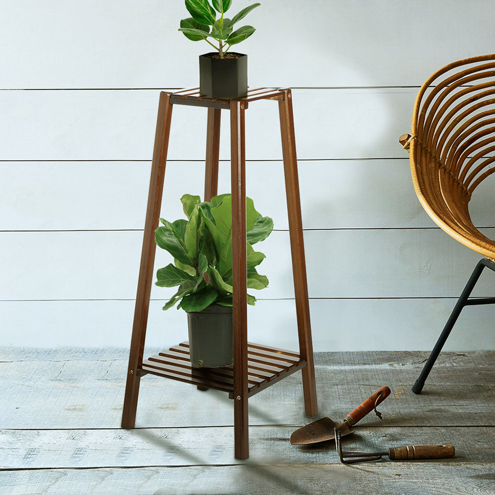 Living and Home 2 Tier Wooden Vintage Natural Plant Stand Image 5