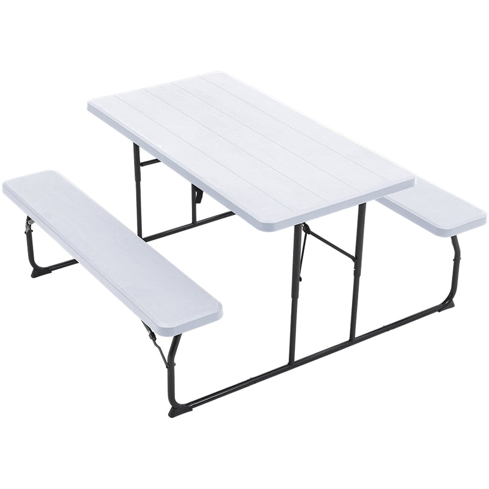 Living and Home Foldable 3 Seater White Picnic Table and Bench Set Image 2