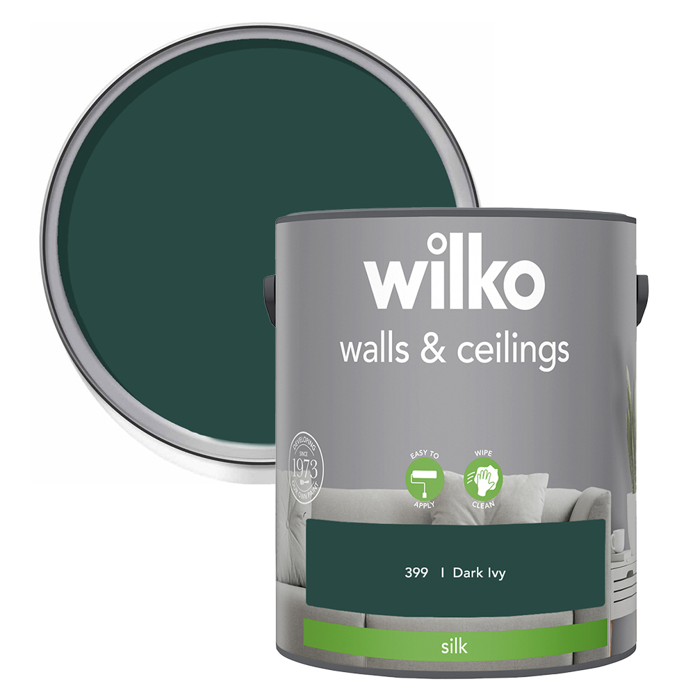 Wilko Walls & Ceilings Dark Ivy Silk Emulsion Paint 5L Image 1
