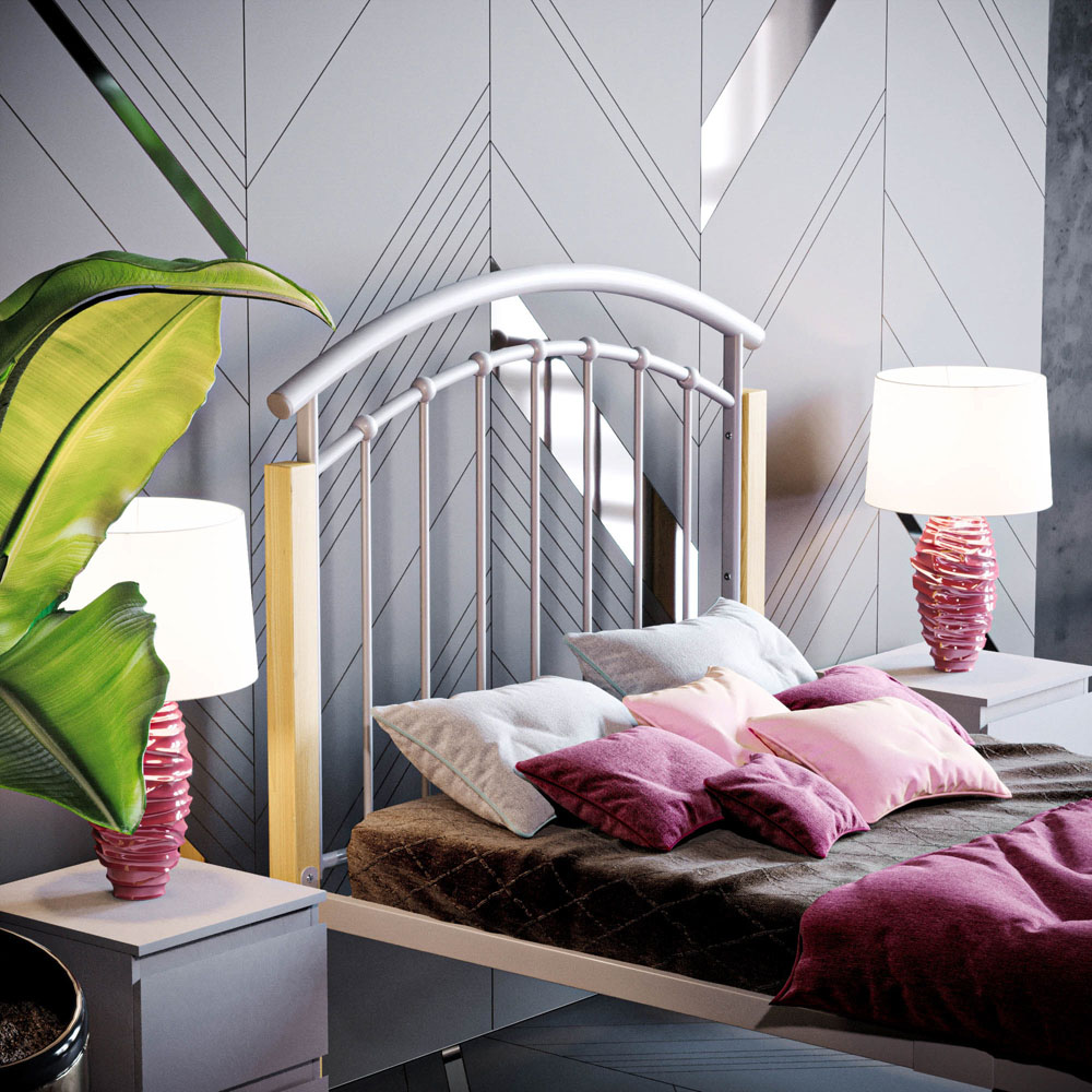 Vida Designs Venice Single Silver Metal and Wood Bed Frame Image 3