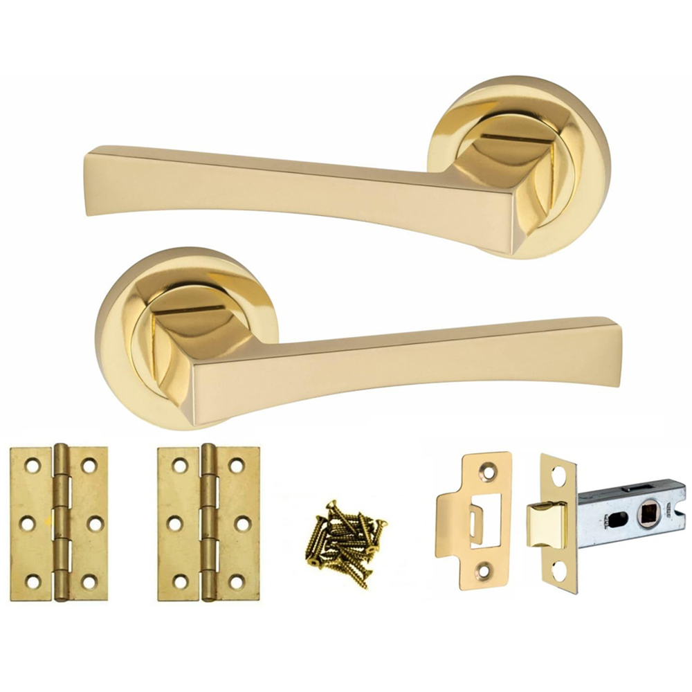 Golden Grace Electro Brass Wave Latch Handles Set 52mm 6 Pack Image 2