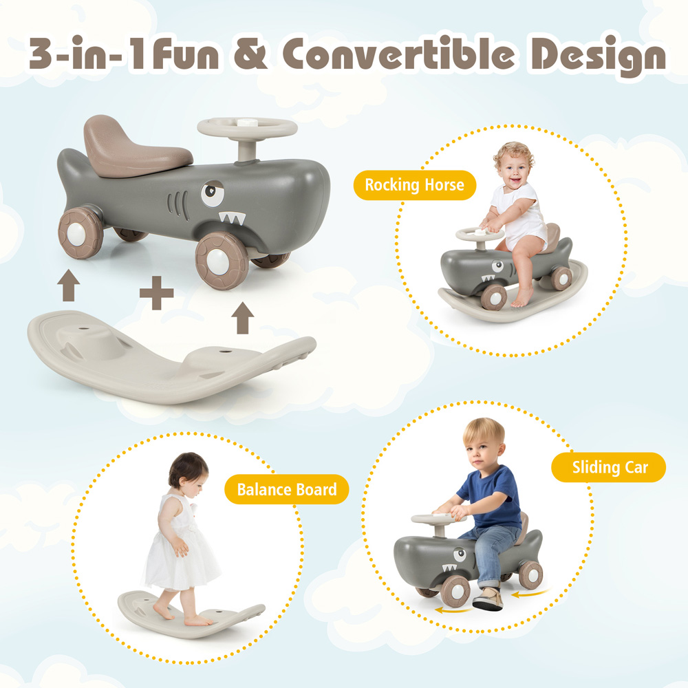 Costway Kids Grey 3 in 1 Convertible Rocking Horse Image 4