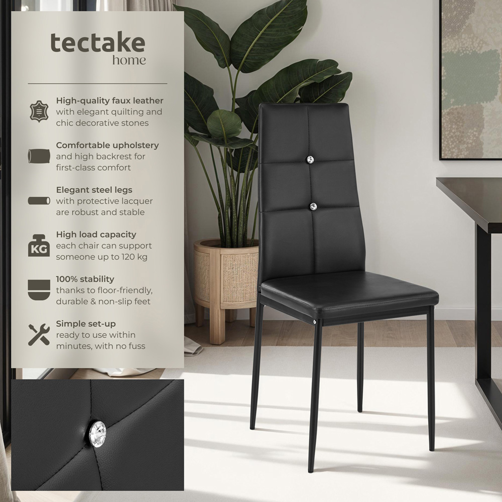 tectake Set of 6 Black Rhinestone Highlight Dining Chairs Image 6