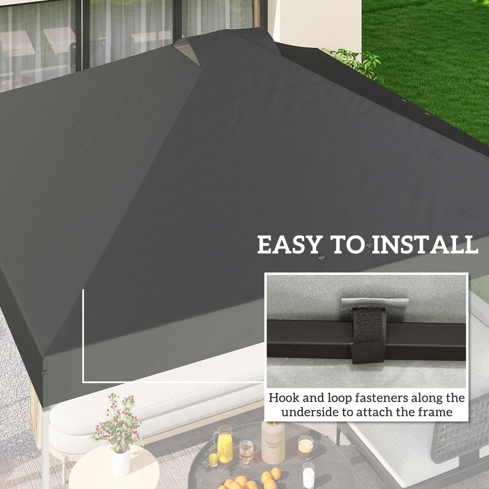 Outsunny 3 x 3m Dark Grey Waterproof Gazebo Roof Replacement Cover Image 5