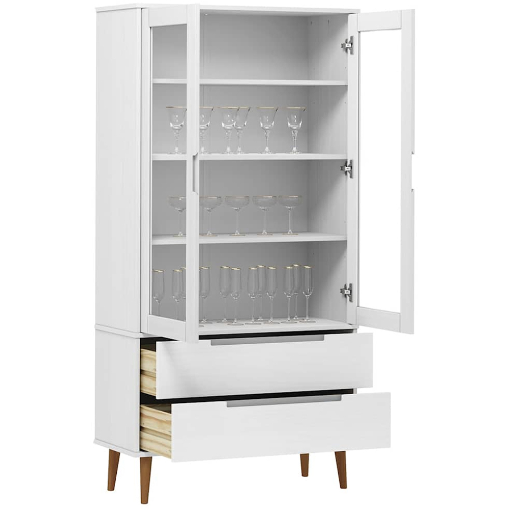 vidaXL 2 Glass Door 2 Drawer 4 Shelf Wooden Vitrine Cabinet Image 3