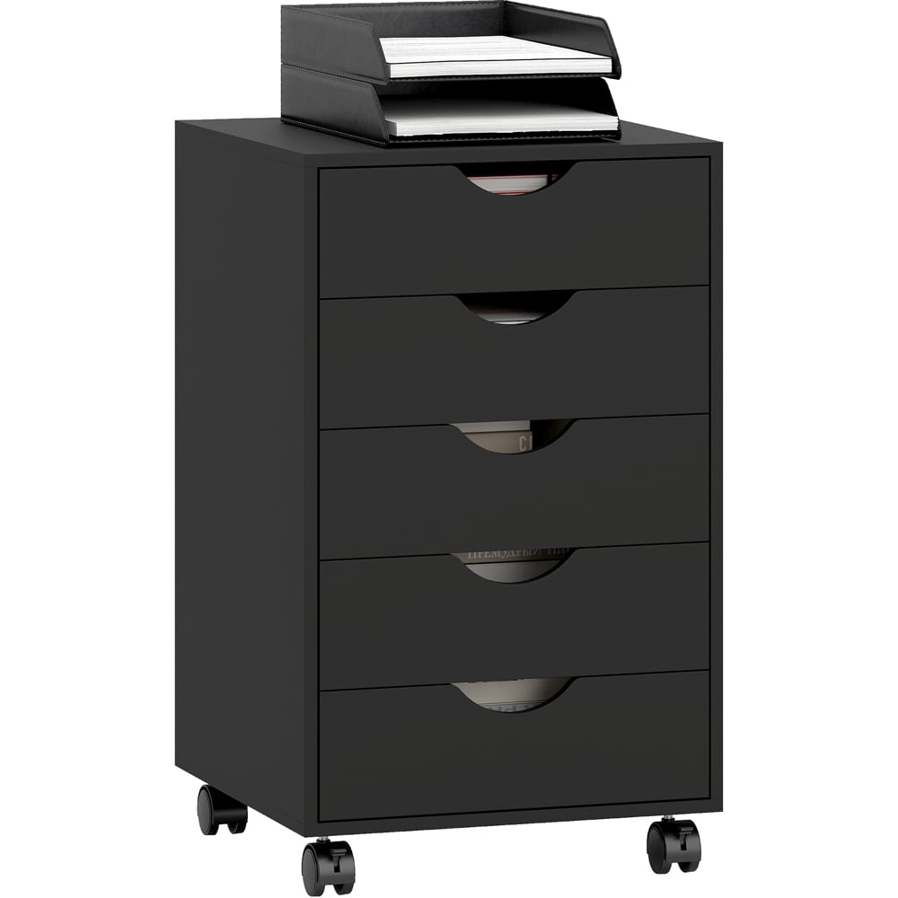 HOMCOM 5 Drawer Black Mobile Vertical Filing Cabinet Image 2