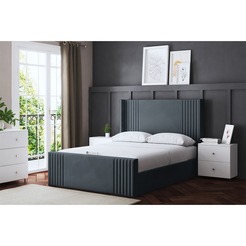 DS Living Elara Super King Steel Winged Panel Bed Frame with Headboard Image 5