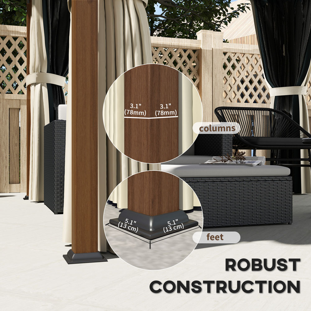 Outsunny 3 x 3m Walnut Metal Hard Top Gazebo with Netting and Curtain Image 7