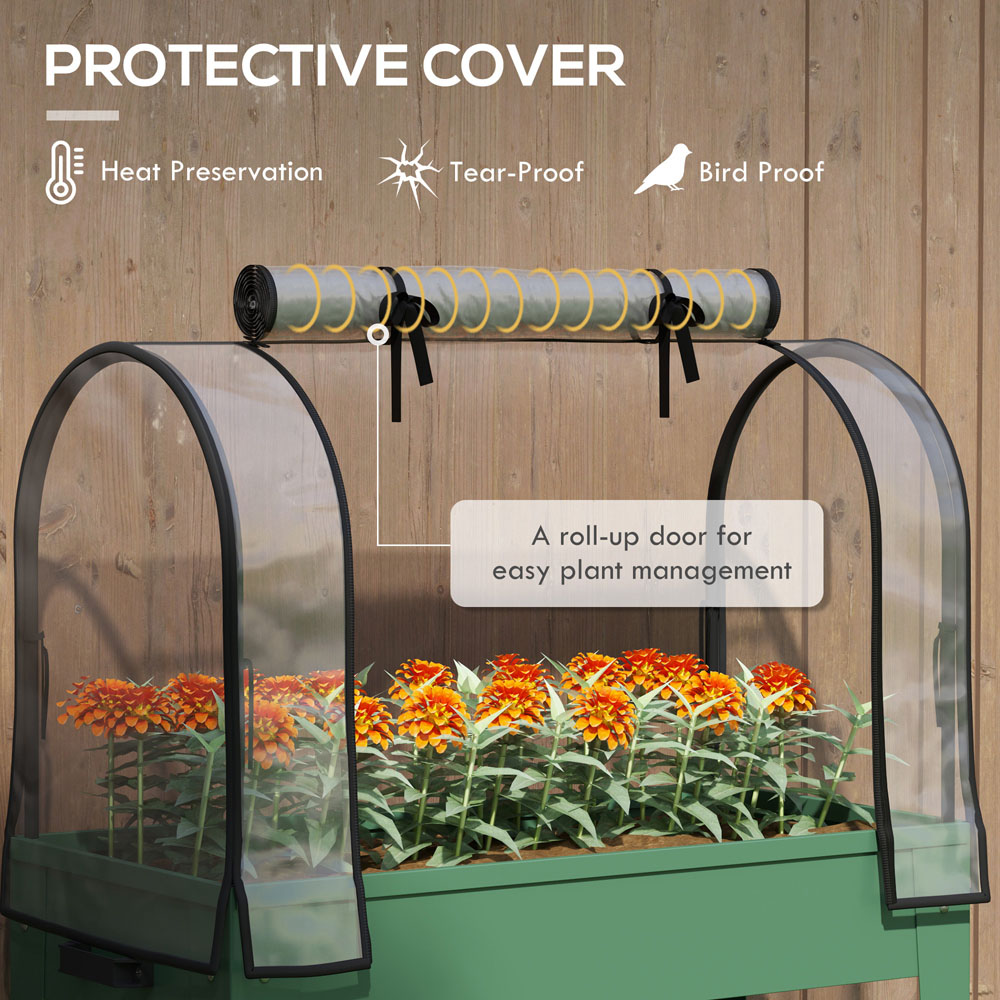 Outsunny Green Mobile Raised Garden Bed with Greenhouse Cover 1.3 x 2.6ft Image 4
