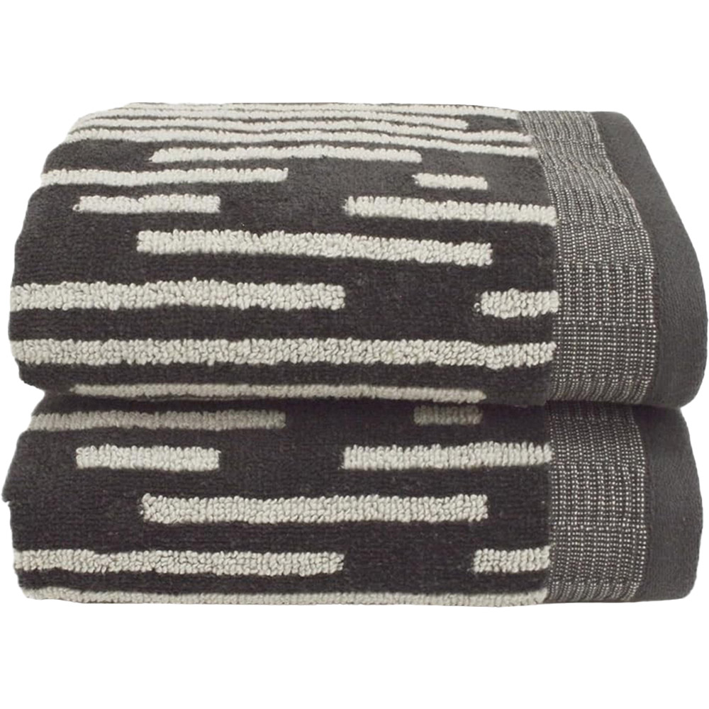 Allure Bath Fashions Pop Up Zero Twist Barcode Stripe Dark Steel Hand Towel 2 Pack Image 1