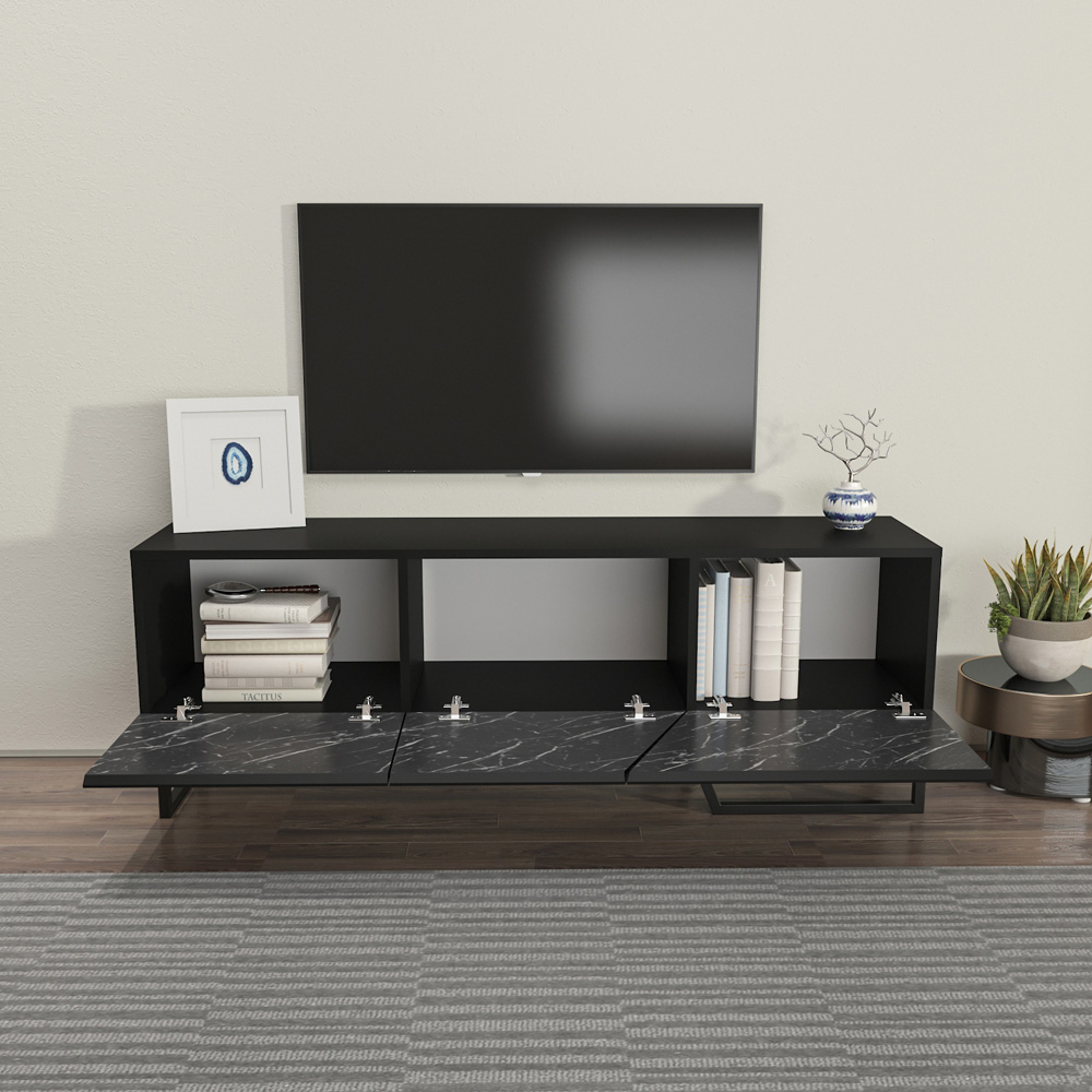 Decorotika Parla 3 Door Black Marble TV Unit Image 4