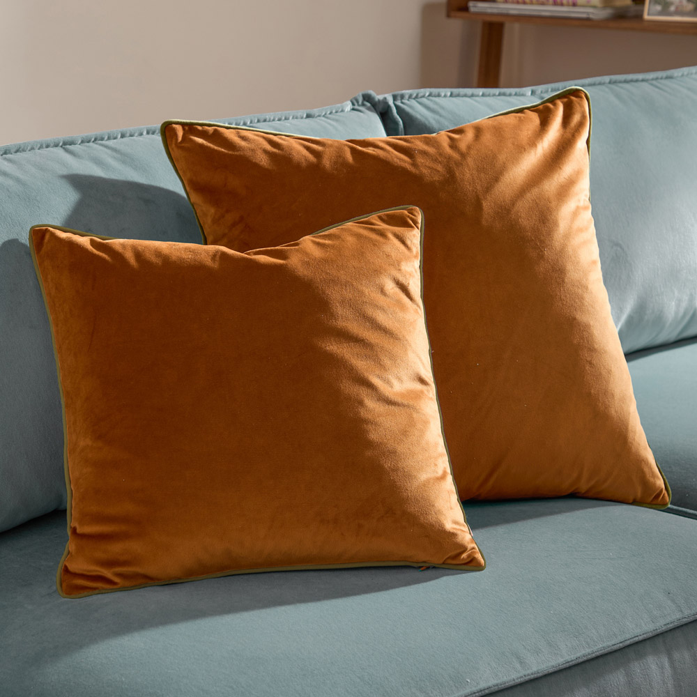 Furn Meridian Ginger and Olive Velvet Cushion 55 x 55cm Image 6