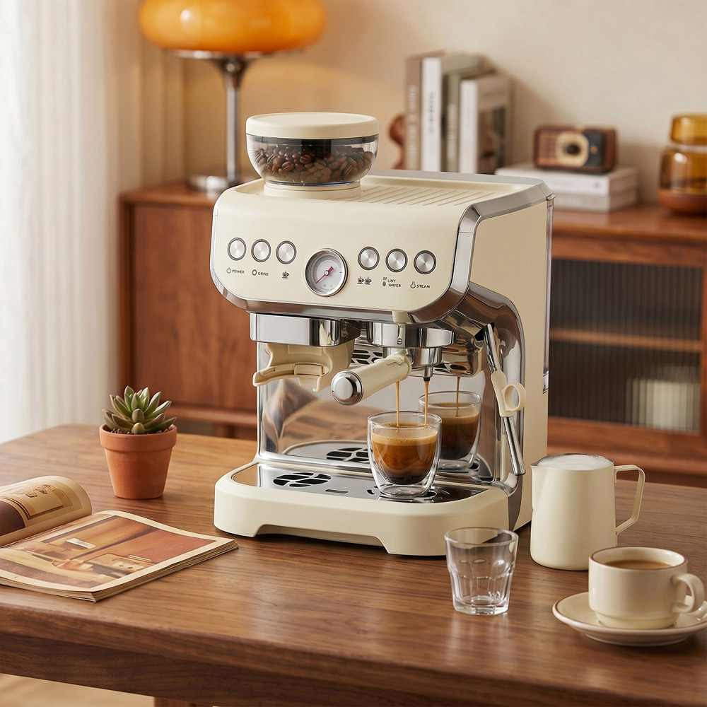 HOMCOM Bean to Cup 800-197V70CW Cream White Coffee Machine with Integrated Bean Grinder Image 4