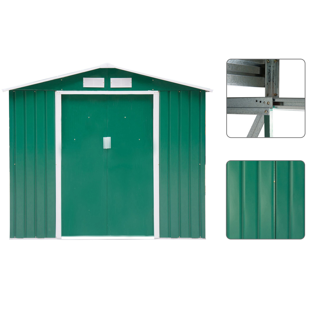 Outsunny 7 x 4ft Apex Double Sliding Door Metal Garden Shed Image 5