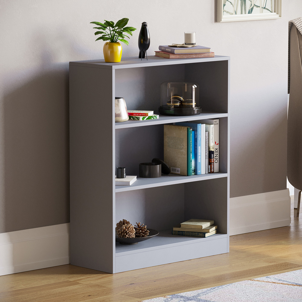 Vida Designs Cambridge 3 Shelf Grey Low Bookcase Image 6