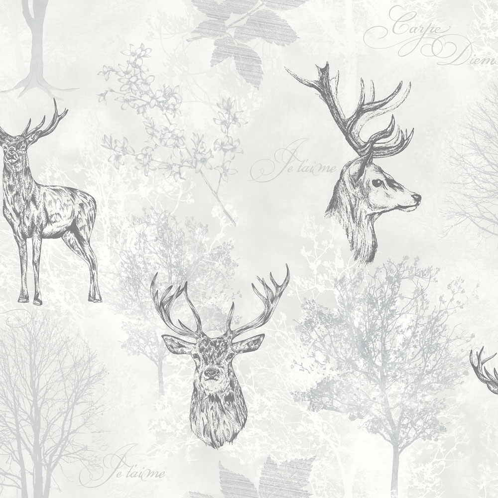 Arthouse Etched Stag Mono Black Wallpaper Image 1