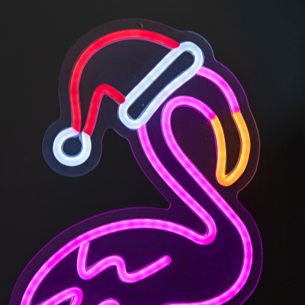 Samuel Alexander Multicolour LED Light Up Neon Flamingo with Santa Hat and Base Christmas Decoration Image 5