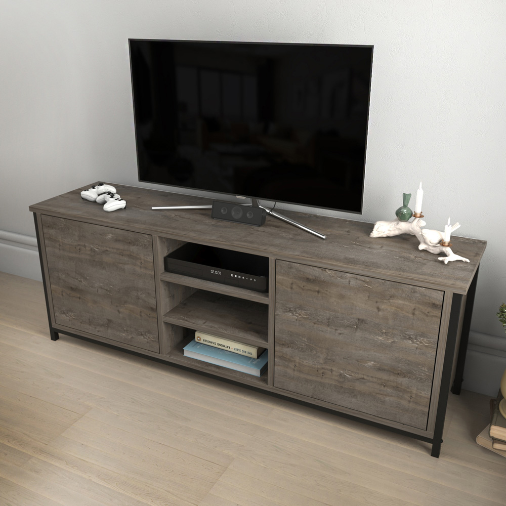 Decorotika Otis 2 Door 3 Shelf Black Wenge TV Stand for 63 inch TV Image 5
