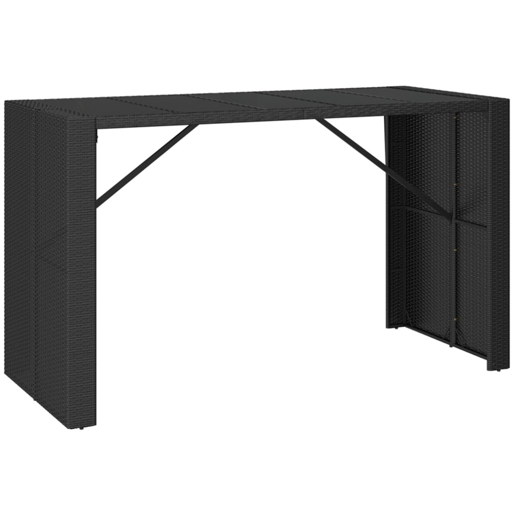 vidaXL Black Polyrattan Glass Top Bar Table 110 x 80 x 185cm Image 2