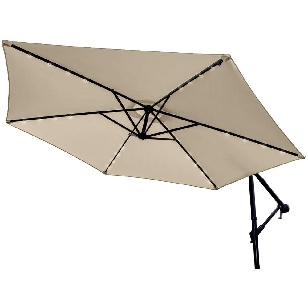 MonsterShop Beige LED Cantilever Parasol with Fan Base 3m Image 3