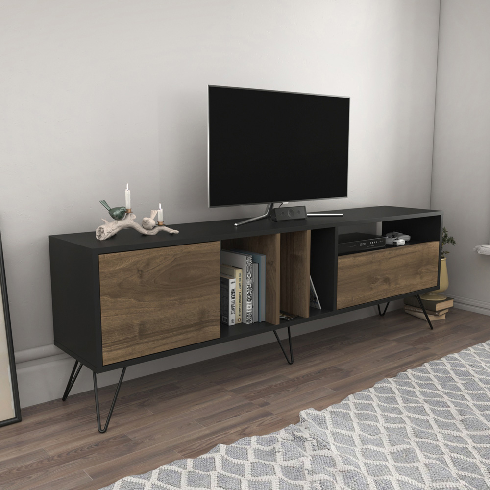 Decorotika Mistico Black and Walnut Wide TV Unit Image 6