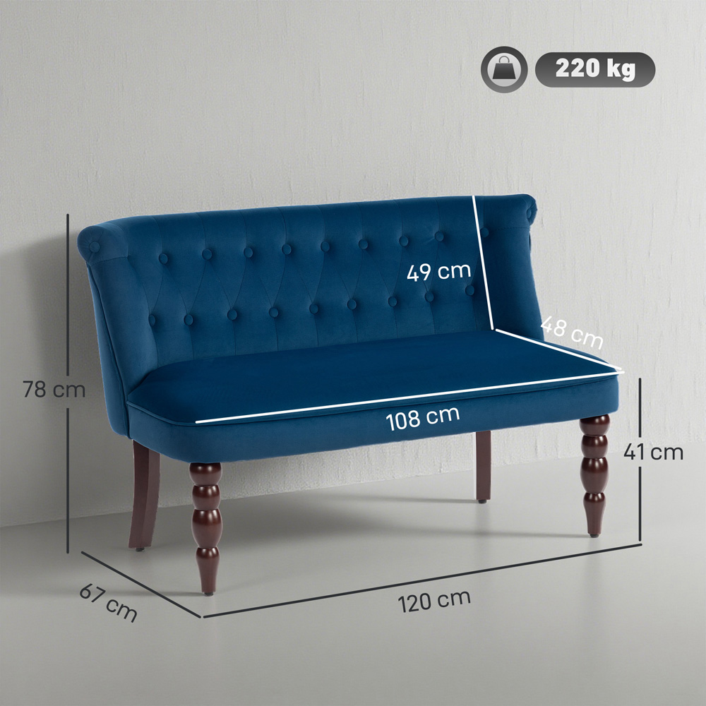 Portland 2 Seater Dark Blue Velvet Feel Wingback Sofa Image 9