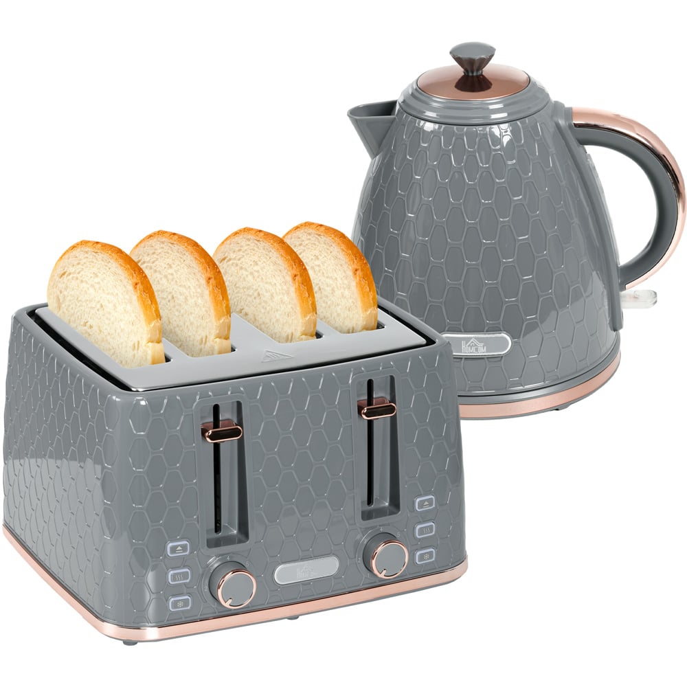 HOMCOM 800-180V70GY Grey 1.7L Kettle and 4 Slice Toaster Set Image 1