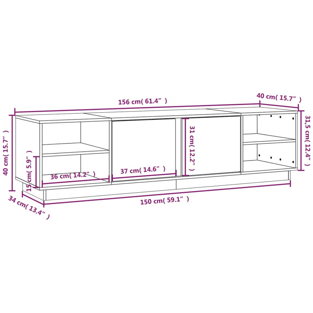 vidaXL 2 Door 4 Shelf White Solid Pine Wood TV Cabinet Image 9