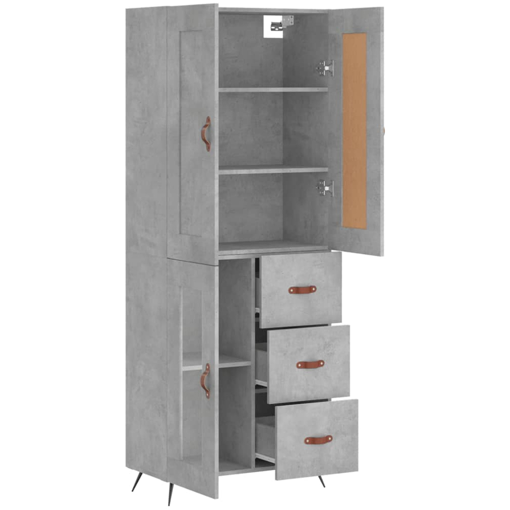 vidaXL 3 Door 3 Drawer Concrete Grey Highboard with Faux Leather Handle Image 4
