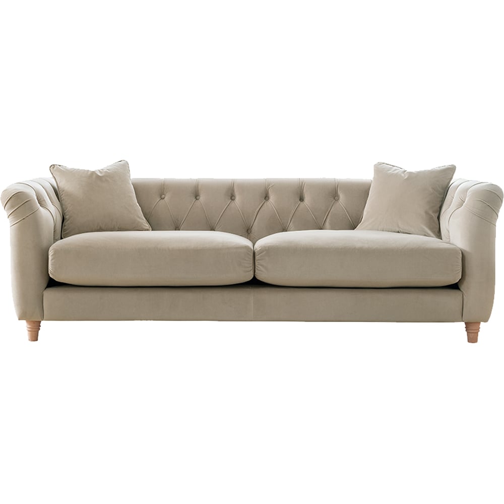Elsie Chesterfield 3 Seater Putty Plush Velvet Sofa Image 2