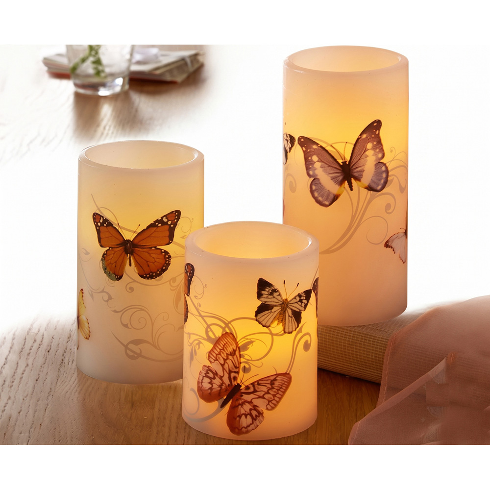 Avilo Butterfly Design Flameless LED Wax Candle 3 Piece Image 3