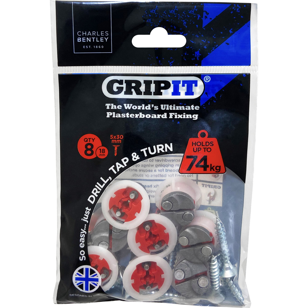 Charles Bentley Gripit Red Plasterboard Fixing 18mm 8 Pack Image 1