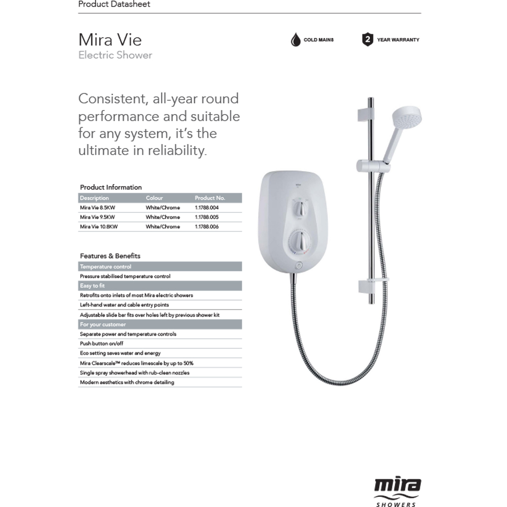 Mira Vie White and Chrome Electric Shower 9.5kW Image 2
