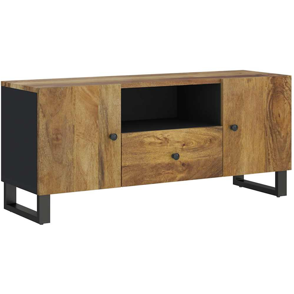 vidaXL 2 Door Single Drawer Single Shelf Honey Brown Solid Mango Wood TV Cabinet Image 2