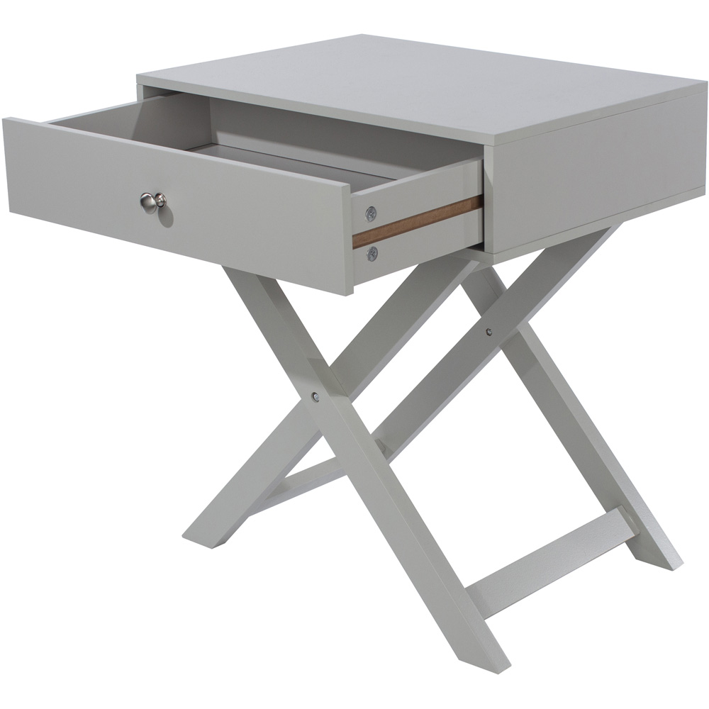 Leighton Single Drawer Light Grey X Legs Bedside Table Image 4