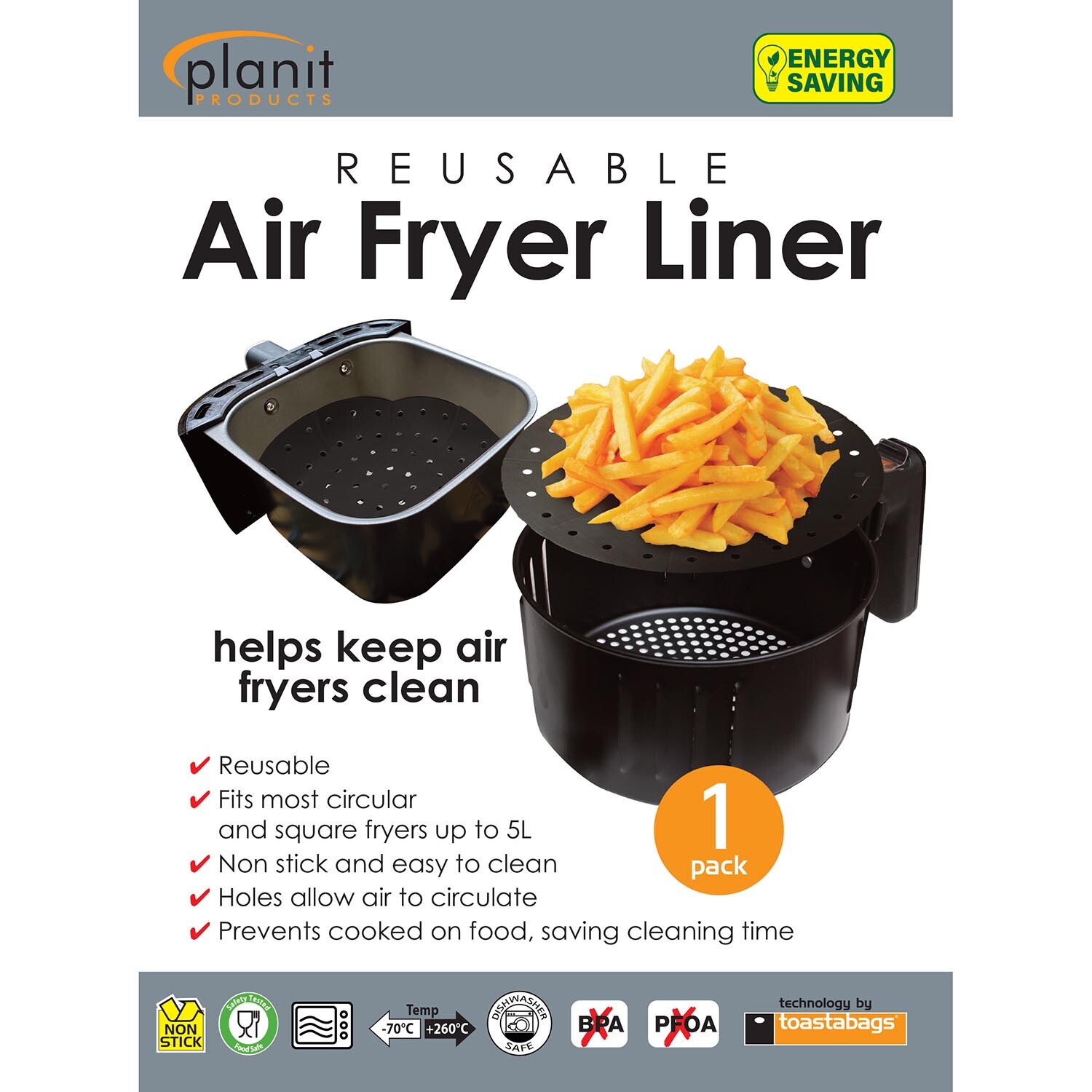 Pack of 2 Resuable Air Fryer Liner - Black Image 1