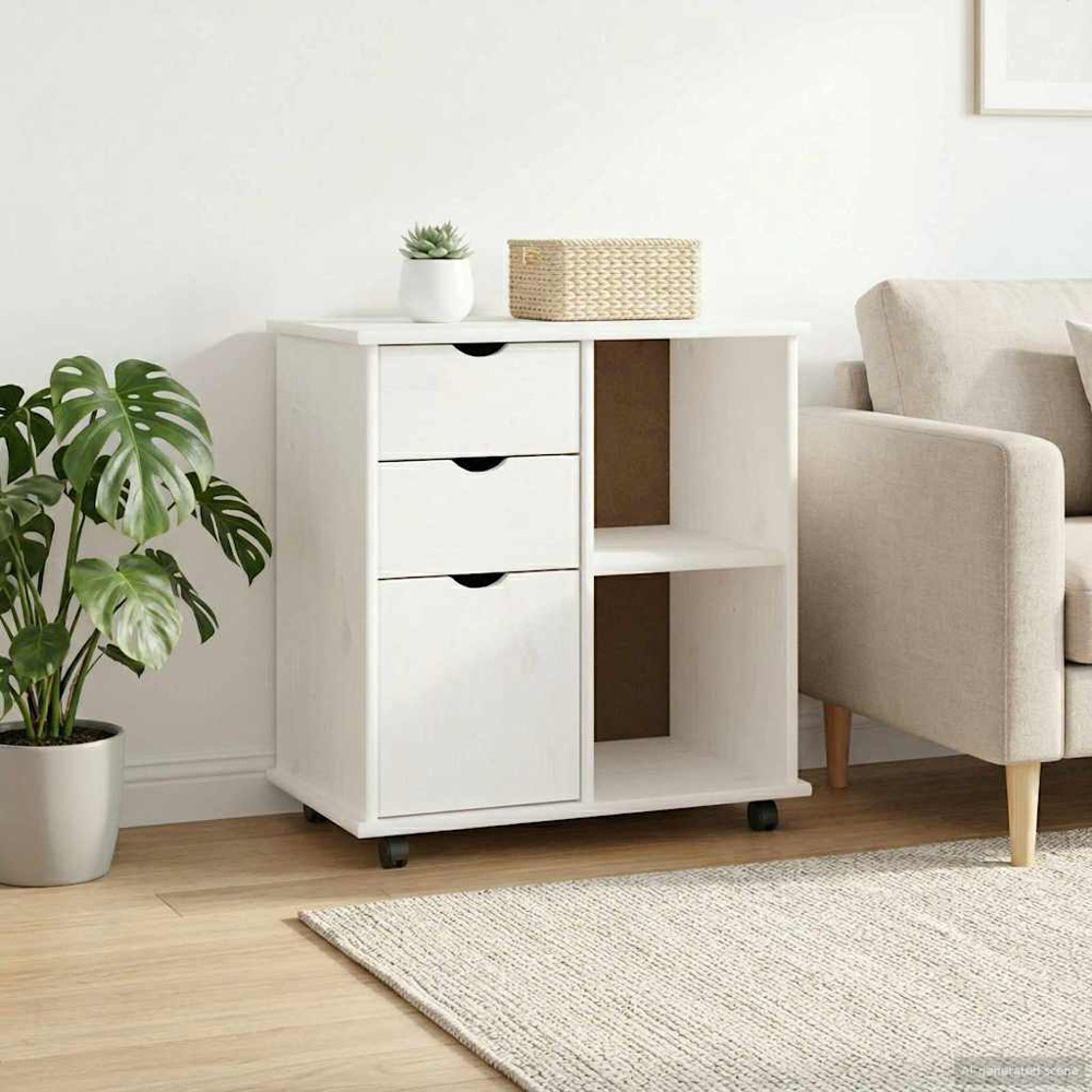 vidaXL Single Door 2 Drawer 2 Shelf White Rolling Storage Cabinet Image 8