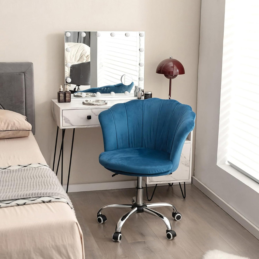 Costway Blue Velvet Adjustable Office Chair Image 4