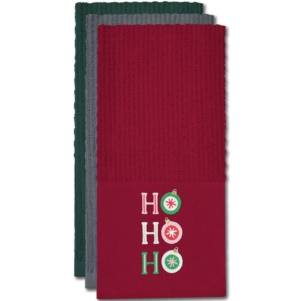 Noel Square Xmas Ho Ho Ho Red Tea Towel 3 Pack Image 3