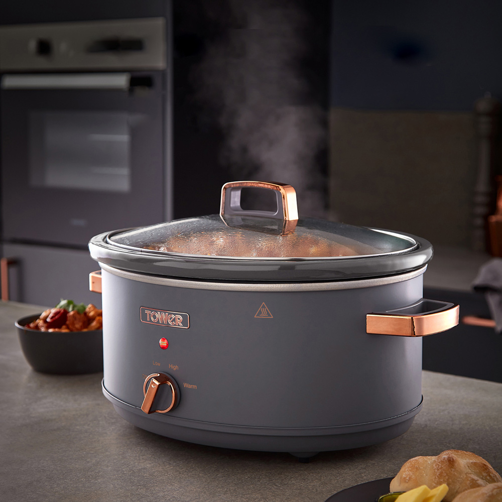Tower T16043GRY Cavaletto Grey and Rose Gold Slow Cooker 6.5L Image 4